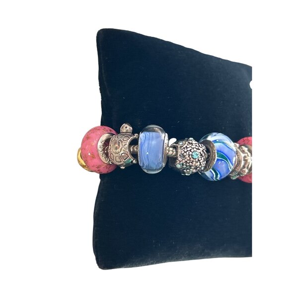 Pugster .925 Charm Bracelet With Multi-Color Beads Silver Accents Glass & Metal - Picture 3 of 9